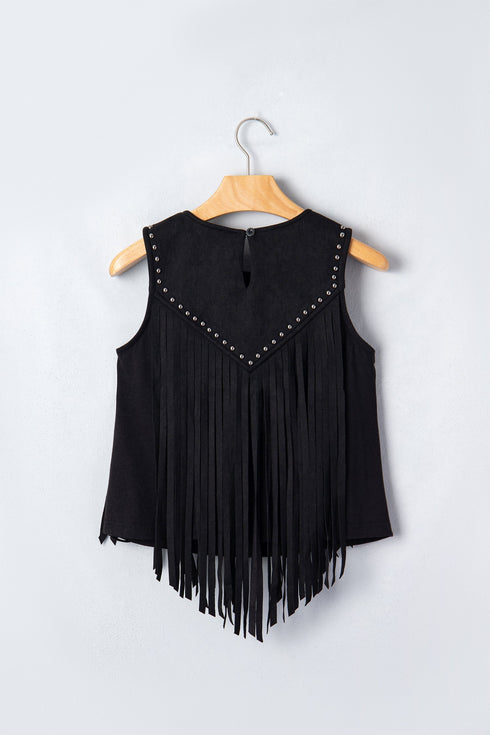 Western Tassel Fringe Rivet Detail Sleeveless Tank Top