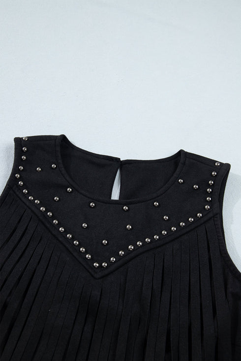 Western Tassel Fringe Rivet Detail Sleeveless Tank Top