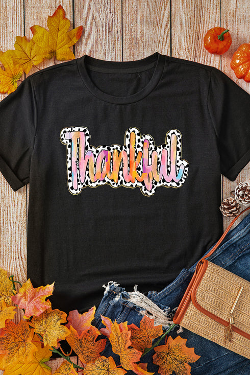 Western Theme Thankful Graphic Print Casual T Shirt