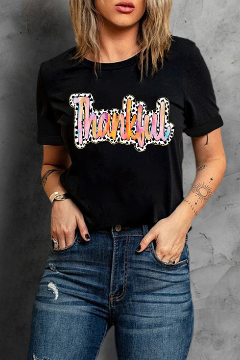 Western Theme Thankful Graphic Print Casual T Shirt