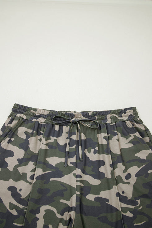 Western Utility Camo Print Tie Waist Pocket Shorts
