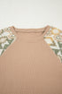 Western Waffle Knit Aztec Patchwork Raglan Sleeve Top