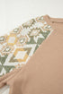 Western Waffle Knit Aztec Patchwork Raglan Sleeve Top
