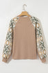 Western Waffle Knit Aztec Patchwork Raglan Sleeve Top