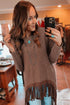 Western Waffle Knit Fringed High Low Loose Top