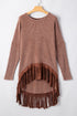 Western Waffle Knit Fringed High Low Loose Top