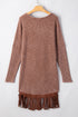 Western Waffle Knit Fringed High Low Loose Top