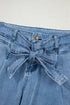 Western Washed Bow Knot Sash Wide Leg Denim Jeans