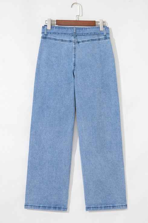 Western Washed Bow Knot Sash Wide Leg Denim Jeans