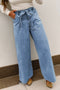Western Washed Bow Knot Sash Wide Leg Denim Jeans