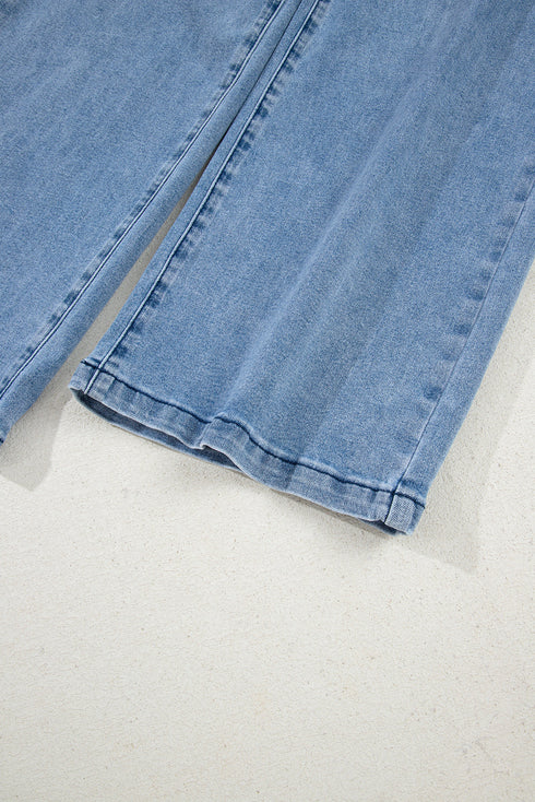 Western Washed Bow Knot Sash Wide Leg Denim Jeans