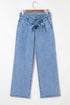 Western Washed Bow Knot Sash Wide Leg Denim Jeans