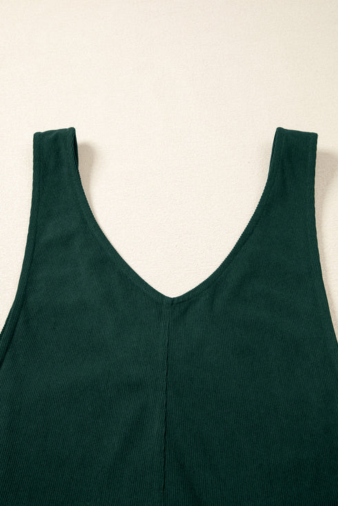 Western Wide Leg Corduroy V Neck Sleeveless Jumpsuit