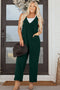 Western Wide Leg Corduroy V Neck Sleeveless Jumpsuit
