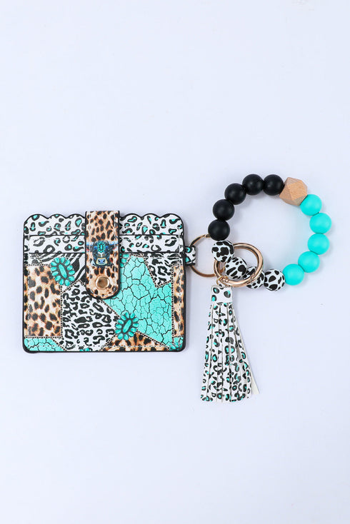 Western Wild Print Beaded Wristlet Wallet Key Ring