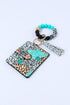 Western Wild Print Beaded Wristlet Wallet Key Ring