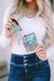 Western Wild Print Beaded Wristlet Wallet Key Ring