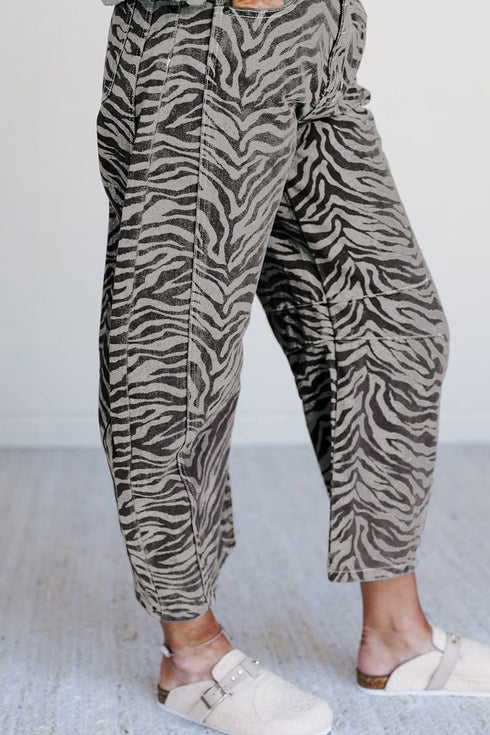 Western Zebra Stripe Animal Print Wide Leg Jeans