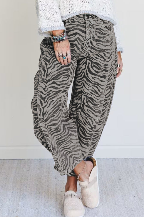 Western Zebra Stripe Animal Print Wide Leg Jeans