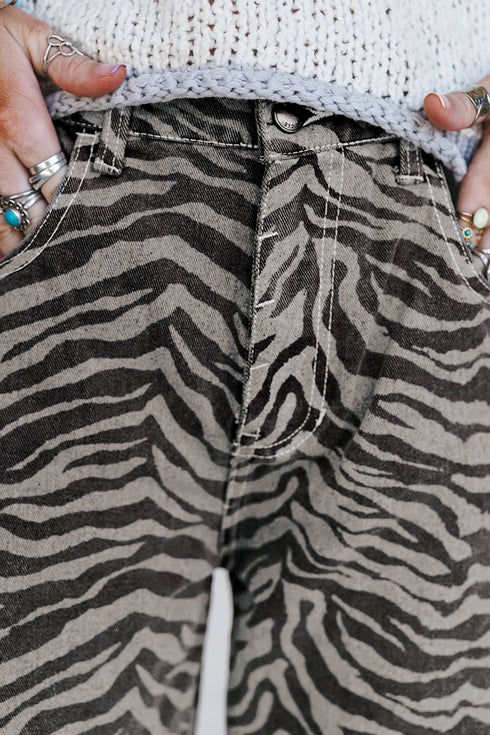 Western Zebra Stripe Animal Print Wide Leg Jeans