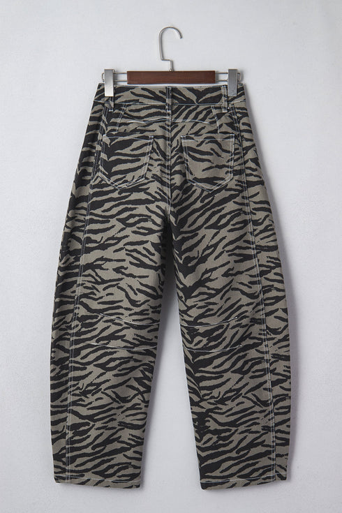 Western Zebra Stripe Animal Print Wide Leg Jeans