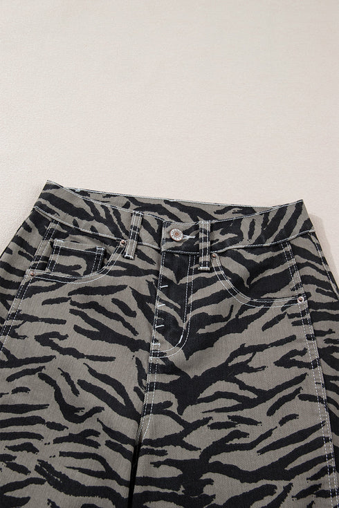 Western Zebra Stripe Animal Print Wide Leg Jeans