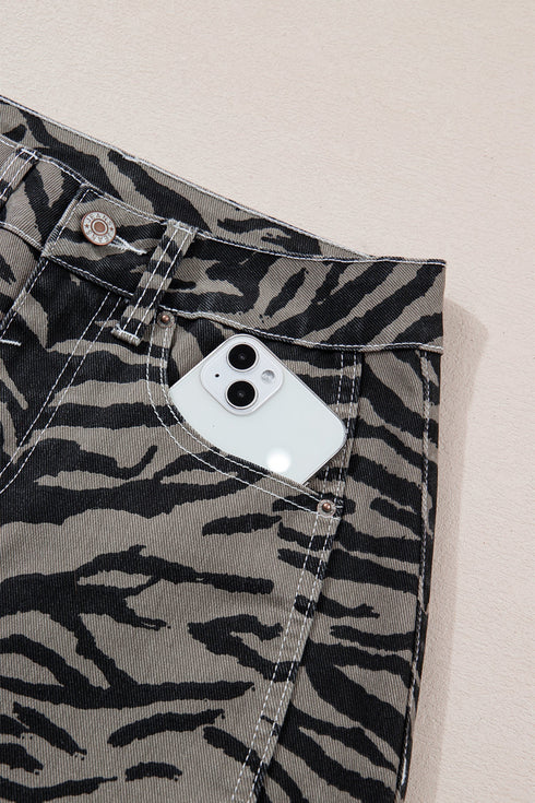 Western Zebra Stripe Animal Print Wide Leg Jeans