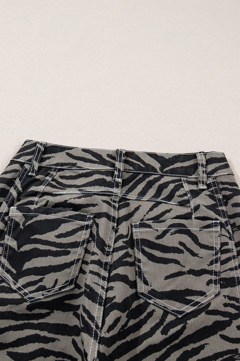 Western Zebra Stripe Animal Print Wide Leg Jeans