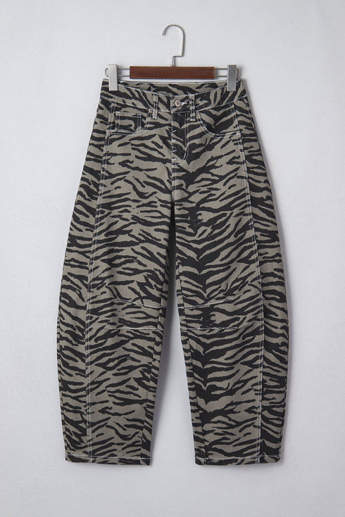 Western Zebra Stripe Animal Print Wide Leg Jeans