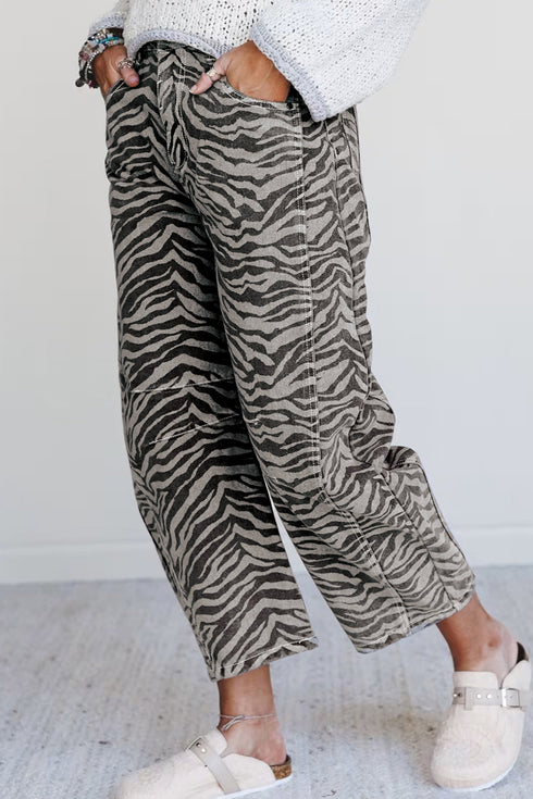 Western Zebra Stripe Animal Print Wide Leg Jeans