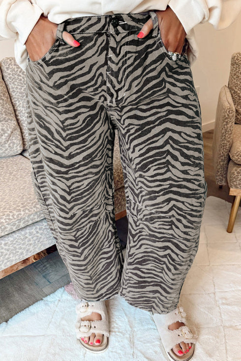Western Zebra Stripe Animal Print Wide Leg Jeans
