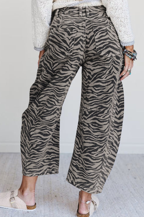 Western Zebra Stripe Animal Print Wide Leg Jeans