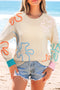 Whimsical Abstract Applique Soft Knit Pullover Sweater