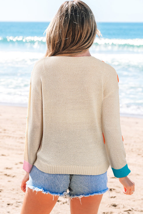 Whimsical Abstract Applique Soft Knit Pullover Sweater