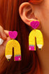 Whimsical Beaded Heart Shape Drop Statement Earrings