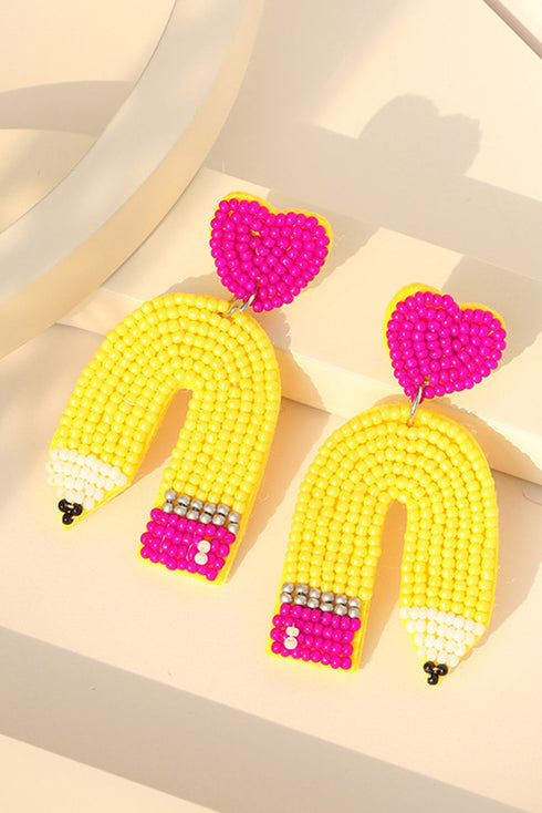 Whimsical Beaded Heart Shape Drop Statement Earrings