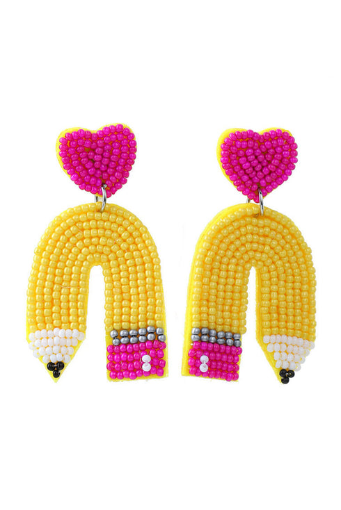 Whimsical Beaded Heart Shape Drop Statement Earrings