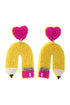 Whimsical Beaded Heart Shape Drop Statement Earrings