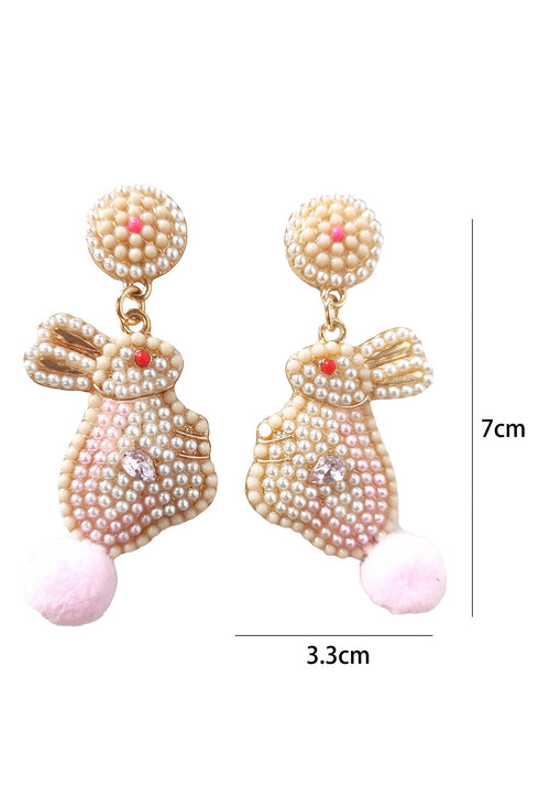 Whimsical Beaded Rabbit Motif Statement Dangle Earrings