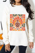 Whimsical Bird Graphic Print Fleece Pullover Sweatshirt