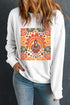 Whimsical Bird Graphic Print Fleece Pullover Sweatshirt