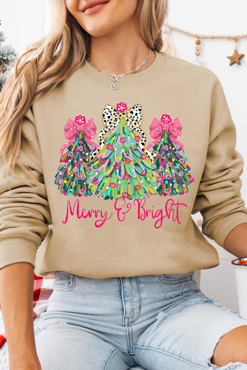 Whimsical Bow Tree Graphic Crew Neck Pullover Sweatshirt