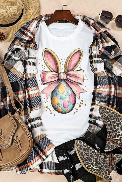 Whimsical Bunny Ears Egg Graphic Crew Neck T-Shirt