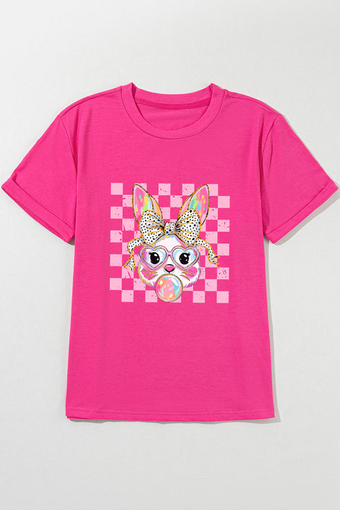 Whimsical Bunny Graphic Print Short Sleeve Crew Neck Tee