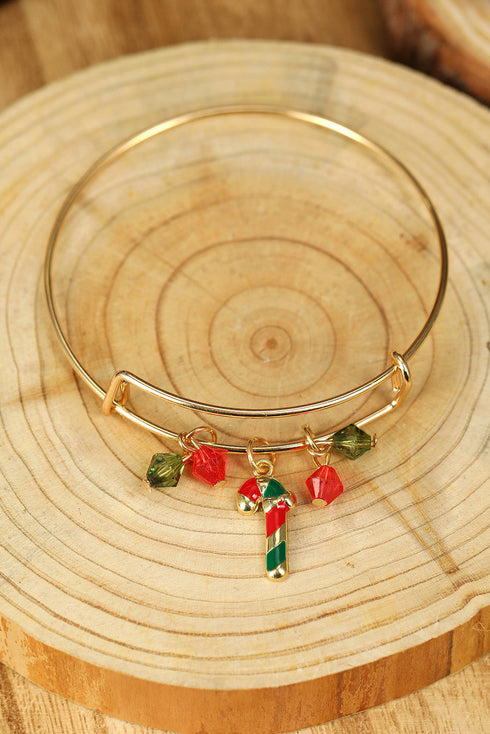 Whimsical Candy Cane Charm Beaded Alloy Bracelet