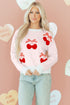 Whimsical Cherry Bow Graphic Knit Pullover Sweater