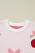 Whimsical Cherry Bow Graphic Knit Pullover Sweater