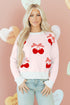 Whimsical Cherry Bow Graphic Knit Pullover Sweater