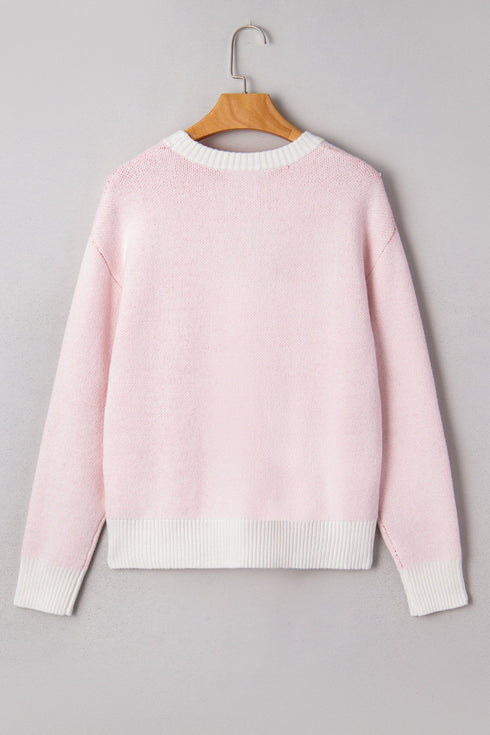 Whimsical Cherry Bow Graphic Knit Pullover Sweater
