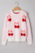 Whimsical Cherry Bow Graphic Knit Pullover Sweater